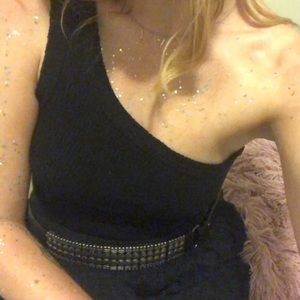 urban distressed ribbed one shoulder tank